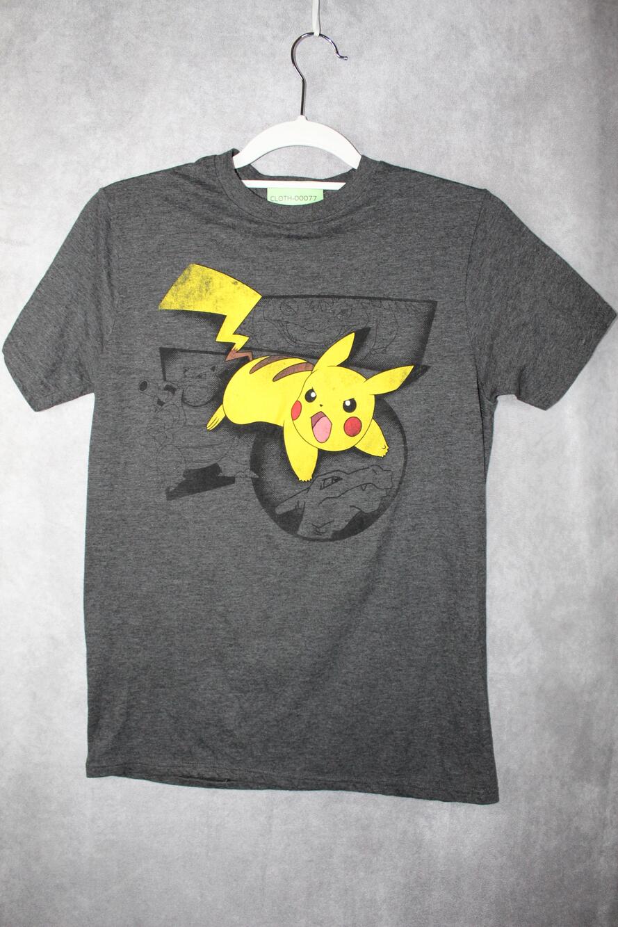 Pokemon Shirt Mens M Gray Short Sleeve Pikachu Graphic Crewneck Tagless